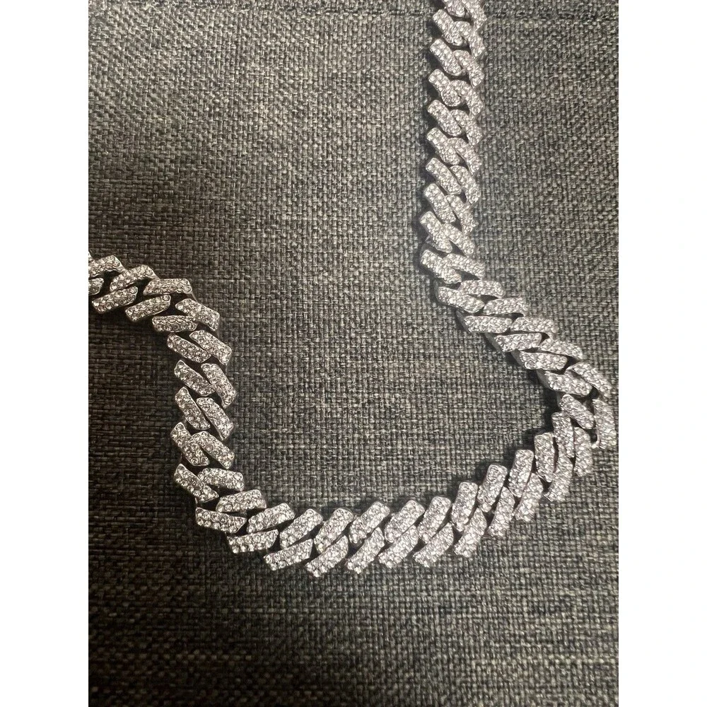 Iced Cuban Link Chain – Approx. 23” Pavé Silver-Tone Hip Hop Necklace